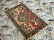 Small Vintage Turkish Rug 1.8x3.3, Handwoven Wool Bohemian Antique Floor Decor