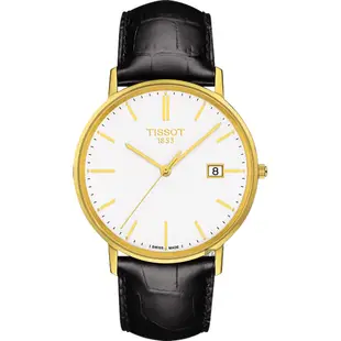 TISSOT 天梭 官方授權 18K金 Goldrun 石英錶 送禮推薦-白x黑/38mm T9224101601100