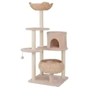 Costway Sisal Cat Tree Cat Scratching Post Private Cat Condo w/Dangling & Soft Cushion Beige