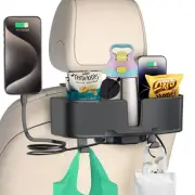 Car Headrest Cup Holder with Retractable Type-C/Lightning Charging Cable for ...