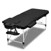 70cm Wide Portable Aluminium Massage Table Two Fold Treatment Beauty Therapy Black