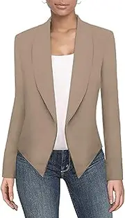 [Hybrid & Company] Womens Casual Work Office Blazer Open Front Heavy Ponti Shawl Collar Long Sleeve Jacket
