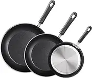 Cook N Home Nonstick Saute Skillet Fry Pan 3-Piece Set, 8 inch/9.5-Inch/11-inch, Black