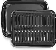 Broiler Pan for Oven Nonstick Porcelain Coated - 16.75" x 13" Whirlpool 4396923 Replacement With Rack for High-Temperatures - Heats Evenly and Drains Fat