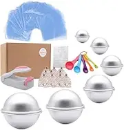 Bath Bomb Mold Set 228 Pieces - 200 Packs Shrink Wrap Bags12 Pieces of DIY Metal MouldSpoonsGift BagsMini Heat Sealer (Instruction Included)