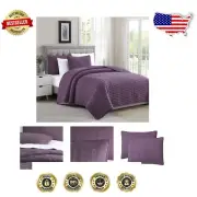 Elegant King 3-Piece Quilt Set in Purple - Lightweight Geometric Bedding