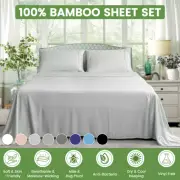 100% Bamboo Sheet Set Fitted Flat Sheet Pillow Cases Luxury Cooling Soft S/D/Q/K