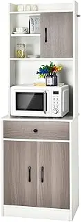 Costway Kitchen Pantry w/Buffet Hutch, Freestanding Storage Cabinet w/Microwave Stand, Adjustable Shelves, Drawer, Door Cabinets Tall Cupboard Pantry Cabinets for Living Room Kitchen (White)