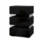 New Bedside Table Side Unit RGB LED Lamp 3 Drawers Nightstand Gloss Furniture Bl