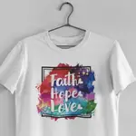 基督教T恤福音潮衣-圓領短袖潮T-FAITH HOPE LOVE信望愛炫彩款