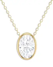 Bloomingdale's Fine Collection Certified Lab Grown Oval Cut Diamond Bezel Set Pendant Necklace in 18K Yellow Gold, 3.0 tcw