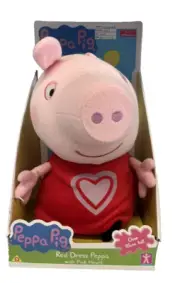 Peppa Pig 35cm Red Dress Peppa with Pink Heart Plush - Very Rare
