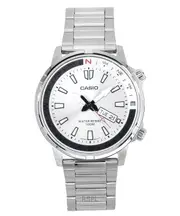 Casio Rotating Compass Ring Steel Silver Dial Quartz MTD130D-7AV 100M Mens Watch