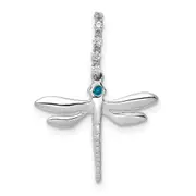 14k White Gold Blue and White Real Diamond Dragonfly Pendant