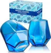 Jeopardy Whiskey Glasses Blue Heavy Bottom Set Of 2 - NIB