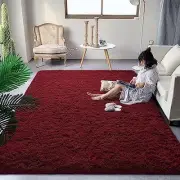 Fluffy Area Rug 5x8 Burgundy Red, Ultra Soft Shaggy Plush Carpet for Living