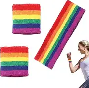 [Generic] Sweat Bands Headbands | Rainbow Striped Terry Cloth Sweat Band Headbands | Breathable Athletic Sweat Bands, Moisture Wicking Sweat Absorbing Head Band for Running Workout
