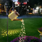 Solar Watering Can Light, Solar Fairy Lights , Hanging Solar Powered Lantern Garden Art Light Decor Metal Waterfall String Lights for Patio Yard Pathway Plant Vine