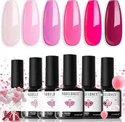 Modelones Pink Gel Nail Polish Set 6 Colors, Hot Pink Tones Neon Pink White Shades Magenta Light Soft to Dark Nail Art Design for Women Girl Nail Lovers Gift Salon DIY Thanksgiving Gel Manicure Gift