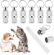 Anti-Lost Cat Dog ID Tags, 6 Pieces Pet Barrel Tube Collars Address Name Label Prevent Pet Lost