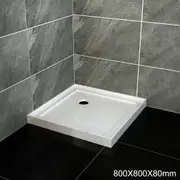 ELEGANT Square Extra Strong Acrylic Fiberglass Shower Base Tile Over Anti-Skid Texture with Sliver Shower Waste 800x800mm