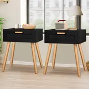 ALFORDSON Set of 2 Bedside Table Nightstand Rattan Black