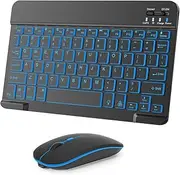 Wireless Keyboard And Mouse Combo, Rechargeable Bluetooth Keyboard & Mouse with 7 Color Backlit and 2.4 GHz Wireless USB Receiver, Compatible with Phone, iPad, PC, Laptop, Windows/iOS/Android, Black