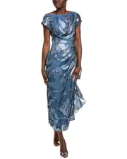 Lela Rose Florence Metallic Floral Fil Coupe Silk-Blend Gown