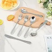 9Pcs Kids Silverware Set 410 Stainless Steel Kids Fork Spoon and Cutter Set Safe Ergonomic Toddler Utensils Funny Bear Kids Flatware Set Dishwasher Safe for Toddlers 24+ Months(Silver)