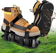 Lawn Aerator Shoes, Heavy-Duty Spike Aerator Shoes, Aerator Shoes with Spring Base Lock Belt Buckle, Adjustable Shoelaces, Perfect for Lawn Yard Garden (Black)