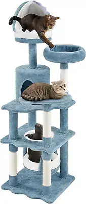 Cat Tree Ocean-Themed Cat Tower 61In, Multi-Level Cat Climbing Tree with Condo,