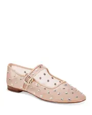 Sam Edelman Women's Michaela Square Toe Gem Embellished Mesh Mary Jane Shoes