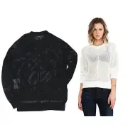 BCBG MAXAZRIA Women Akira Black White Fancy Knitted Jumper Sweater Tops XS S M L