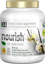 System LS Nourish Raw Vegan Protein - Vanilla - 20g Plant-Based Protein - Pea, Hemp and Pumpkin - Non-GMO, Keto Friendly - Enriched with Chlorella and Spirulina