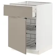 METOD / MAXIMERA base cab w wire basket/drawer/door, white/Upplöv matt dark beige, 60x60x80 cm