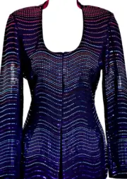 NWT ST.JOHN Women's Knit Black Pink Purple Green Sequins Shimmer Jacket Sz 6