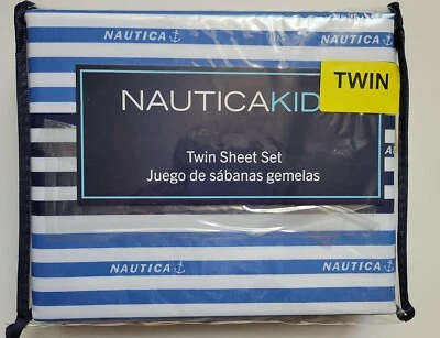 Nautica Kids 3 Pc Twin Size Bed Sheet Blue White Nautical Decor Bedding