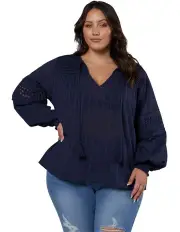 [Indigo Tonic] Auralie Long Sleeve Blouse in Navy