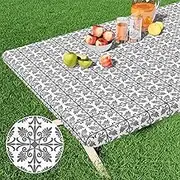 misaya Rectangle Vinyl Table Cloth, Elastic Fitted Flannel Backed Tablecloth, 100% Waterproof Plastic Table Cover Fits 5 Foot Folding Tables for Picnic, Camping, Outdoor (Grey, 30" x 60")