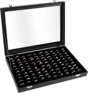 Ring Display Case Organizer Box with Transparent Lid, 100 Slots Ring Storage Dis