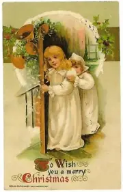 VTG Postcard REPRO Christmas 2 Little Girls Gabriela Oldham