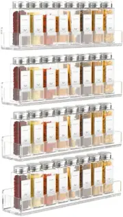 Acrylic Spice Rack Wall Mount 15 Inch, 4 Packs of Hanging Spice Rack Shelf for C