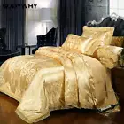 Luxury Jacquard Bedding Sets Satin Silk Cotton Duvet Cover Bed Sheet Golden