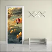 Door Stickers Self-Adhesive Hot Air Balloon Sky Art Door Stickers Home Decoration Door Cover Wall Stickers Mural Poster(95x215cm)