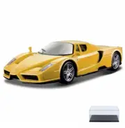 DIECAST CAR & DISPLAY CASE ENZO FERRARI YELLOW BBURAGO 26006 1/24 DIECAST CAR