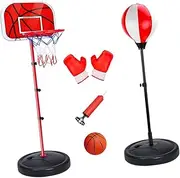 Kids Basketball Hoop and Punching Bag 2 in 1 Fun,with Boxing Gloves,Toddler Basketball Hoop and Boxing Bag Set Toy,for Kids