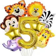 5th Jungle Safari Birthday Party Decorations, 9 Pack Safari Animal Balloons for Boy Kids Baby Shower Wild Number 5 Safari Jungle Theme 5th Birthday Party Supplies (5th)