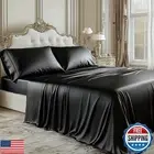 Degrees of Comfort Black Satin Sheet Set for King Size Bed – 6 Piece Silky an