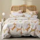 LOGAN & MASON LAGOS HONEY OVERSCALED BANANA LEAVES QUILT COVER SET QUEEN NEW