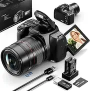 NBD 4K Digital Camera with 30X Zoom, 64MP DSLR Camera with EIS, 270° Flip Screen, Wi-Fi App Control, Includes 32GB SD Card & 2 Batteries, Great for Vlogging & Wildlife Photography(Black)